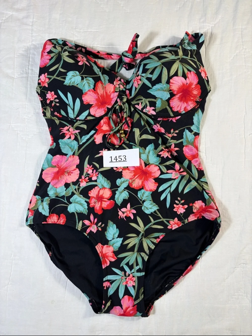 Coco Reef Spiced Tropical Floral Halter Top Tie-Back Underwire Bra 36DD/38DD - Picture 12 of 12